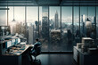 office in skyscraper with view of the city made with generative ai