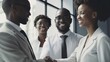 © Get Stock - Professional Workplace Men Women: African American Black Teacher Greeting with Confidence Friendliness in Business Setting, Diversity Equity Inclusion DEI Celebration (generative AI
