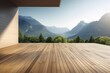 A contemporary, roomy wooden deck with a stunning mountain view and great location. Generative AI