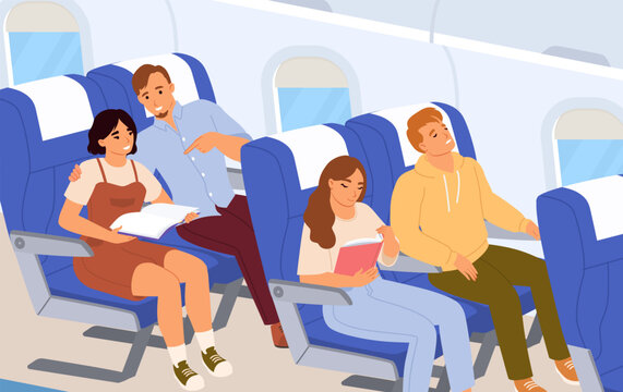 Fototapete - Passengers on airplane board flat vector illustration