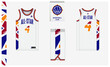 Basketball uniform mockup template design for basketball club. Basketball jersey, basketball shorts in front and back view. Basketball logo design. 