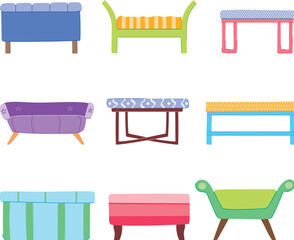 Sticker - bench bedroom set cartoon vector illustration