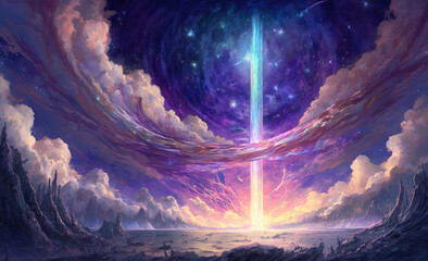 Wall Mural - journey at fantasy nature. clear sunny day, sky with movie atmosphere and wonderful cloud, beautiful