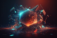 Futuristic Digital Grid And Particles Abstract Cyber Technology Environment Background. 3D Illustration.