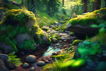 Wall Mural - A peaceful and secluded green forest scene