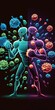 immune system with colorful cells antibodies and viruses showing battle between defenses and invading pathogens, concept of Immune Response and Pathogen Invasion, created with Generative AI technology