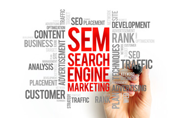 Poster - SEM - Search Engine Marketing word cloud, business concept background