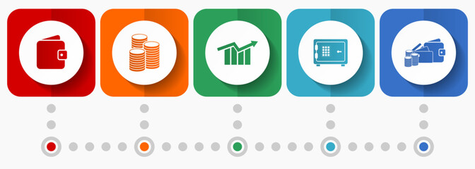 Fototapete - Banking vector icons, miscellaneous square icon set such as wallet, money, diagram and safe for webdesign and mobile applications, flat design infographic template in eps 10