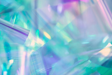 Aufkleber - Soft focused, blurred close-up of ethereal pastel neon mint, turquoise, blue, purple holographic metallic foil background. Abstract modern sparkle surreal futuristic disco, rave, dreamlike backdrop