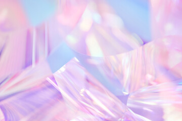 Poster - Soft focused, blurred close-up of ethereal pastel neon pink, purple, lavender, mint holographic metallic foil background. Abstract modern surreal futuristic disco, techno, festive dreamlike backdrop