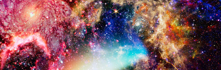 Stars of a planet and galaxy in a free space . Bright Star Nebula. Distant galaxy. Abstract image. Elements of this image furnished by NASA.