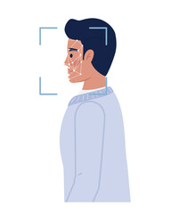 Poster - Scanning man face semi flat color vector character. Employee attendance app. Editable figure. Half body person on white. Simple cartoon style spot illustration for web graphic design and animation