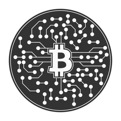 Poster - Bitcoin cryptocurrency with circuit breaker of blockchain technology. Digital money decentralization. Vector art illustration
