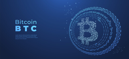 Poster - Bitcoin cryptocurrency with circuit breaker of blockchain technology. Digital money decentralization. Vector art illustration