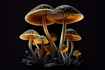 Wall Mural - Shimeji mushrooms in front of black background. Generative Ai