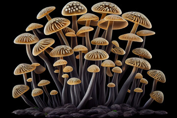 Wall Mural - Shimeji mushrooms in front of black background. Generative Ai