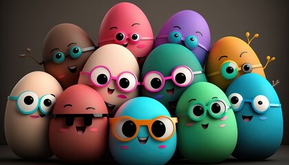 multi-colored cartoon eggs with different emotions generative AI