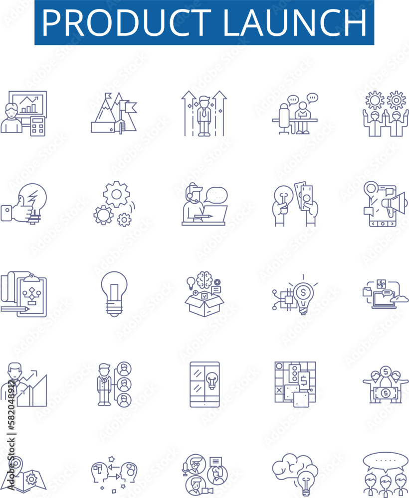 Vector de Stock Product launch line icons signs set. Design collection ...