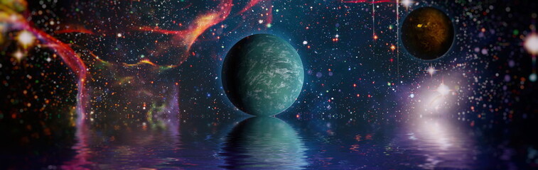 Wall Mural - planet reflected in water from space showing all they beauty. extremely detailed image