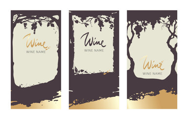 Wall Mural - Collection labels for wine. Vector illustration, set of backgrounds with grapes and gold strokes.	