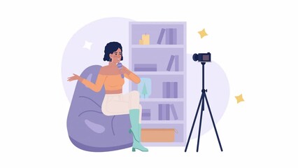 Poster - Animated personal solo video podcast. Entertaining videocast. Flat 2D character 4K video footage. Color isolated animation with alpha channel transparency for web design, website, social media