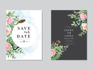 Wall Mural - beautiful floral watercolor wedding invitation card