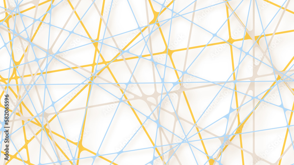 Chaotic abstract blue and yellow line background. Random geometric line ...