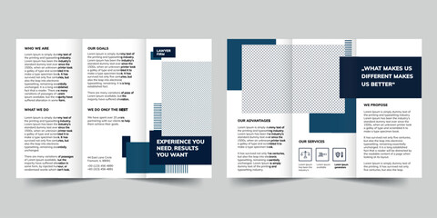 Wall Mural - Law Firm  trifold brochure template. A clean, modern, and high-quality design tri fold brochure vector design. Editable and customize template brochure