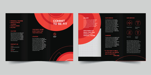 Wall Mural - Personal Trainer trifold brochure template. A clean, modern, and high-quality design tri fold brochure vector design. Editable and customize template brochure