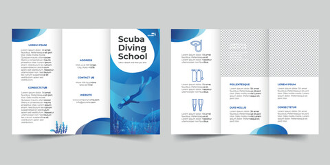 Wall Mural - Scuba Diving School  trifold brochure template. A clean, modern, and high-quality design tri fold brochure vector design. Editable and customize template brochure
