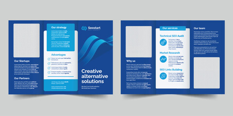 Wall Mural - SEO Agency  trifold brochure template. A clean, modern, and high-quality design tri fold brochure vector design. Editable and customize template brochure