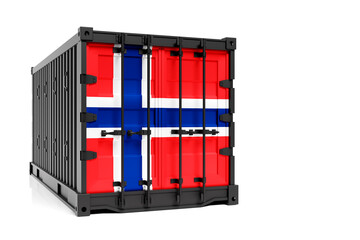 Sticker -  The concept of Norway export-import, container transporting and national delivery of goods. 3D illustration  container with the national flag of Norway , view front