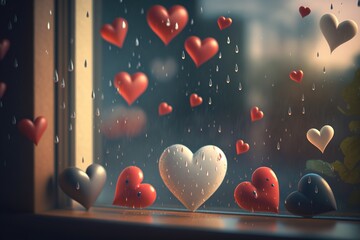 Poster - raining hearts. love concept. AI generated