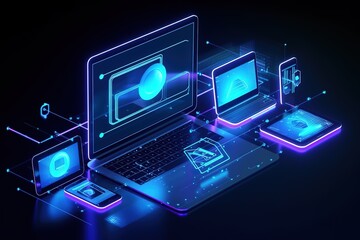 Poster - Computer network technology, digital infrastructure of IT business.Futuristic, modern illustration. Innovative technologies. Generative ai