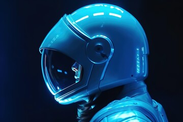 Poster - Astronaut or astronaut helmet close-up, side view.Futuristic, modern illustration. Innovative technologies. Generative ai