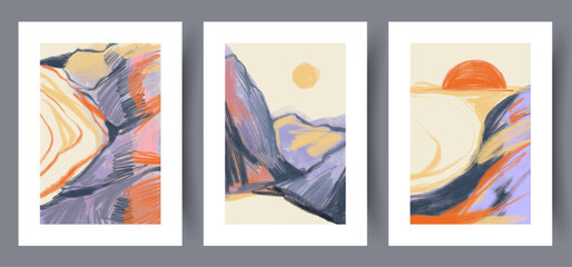 Wall Mural - landscape sunset nordic nature wall art print. printable minimal abstract poster. wall artwork for i