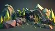 Landscape with moutains Low Poly. Abstract Illustration, low poly style. Stylized design element. Background design for banner, poster, flyer, cover, brochure.