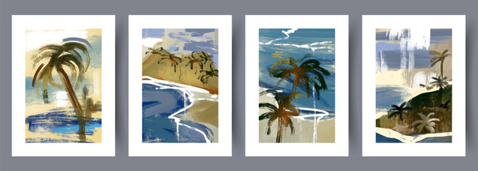Wall Mural - landscape beach summer resort wall art print. printable minimal abstract poster. wall artwork for in
