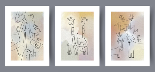 Wall Mural - animal giraffes birds goats wall art print. printable minimal abstract poster. wall artwork for inte