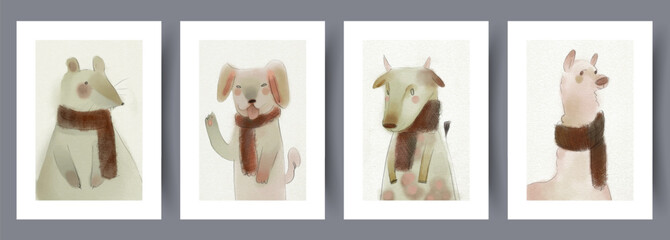 Wall Mural - animal dog mouse lama wall art print. printable minimal abstract poster. wall artwork for interior d