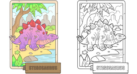 Sticker - prehistoric dinosaur stegosaurus, illustration design
