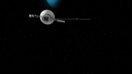 Wall Mural - Voyager 1 Heading Towards 7th Planet Uranus to Take Photos on Flyby as it Travels Through Solar System - Camera Pans Up for Reveal 4K