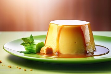 Classic Flan, Displaying Caramel and Beige Hues, a Silky-Smooth Latin Dessert, created with Generative AI technology