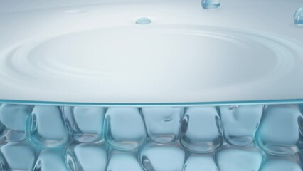 3d animation of white serum, cream, and lotion drops into skin cells for uv protection, ultraviolet 