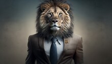 An Accountant Or Lawyer Lion Wearing A Suit And Tie. Generative Ai Content