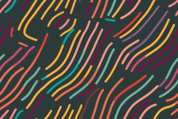 Wall Mural - Fun colorful lines abstract doodle seamless pattern. Generative ai