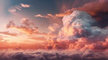 A Soft And Gentle Pink Sky With Fluffy White Clouds Generative AI