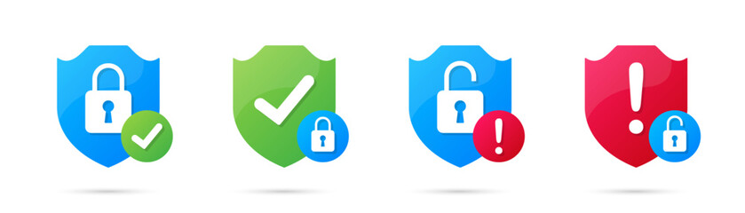 Fototapete - set of security shields with lock icons with shadow