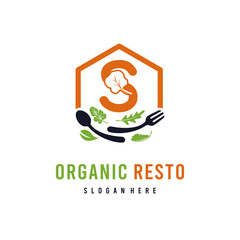 Wall Mural - Letter S with Leaf Vegetable for Organic Vegan Food and Resto Business Logo Idea Template	