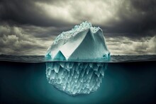 Floating Iceberg Dotted With Furrows Against Stormy Sky, Created With Generative Ai